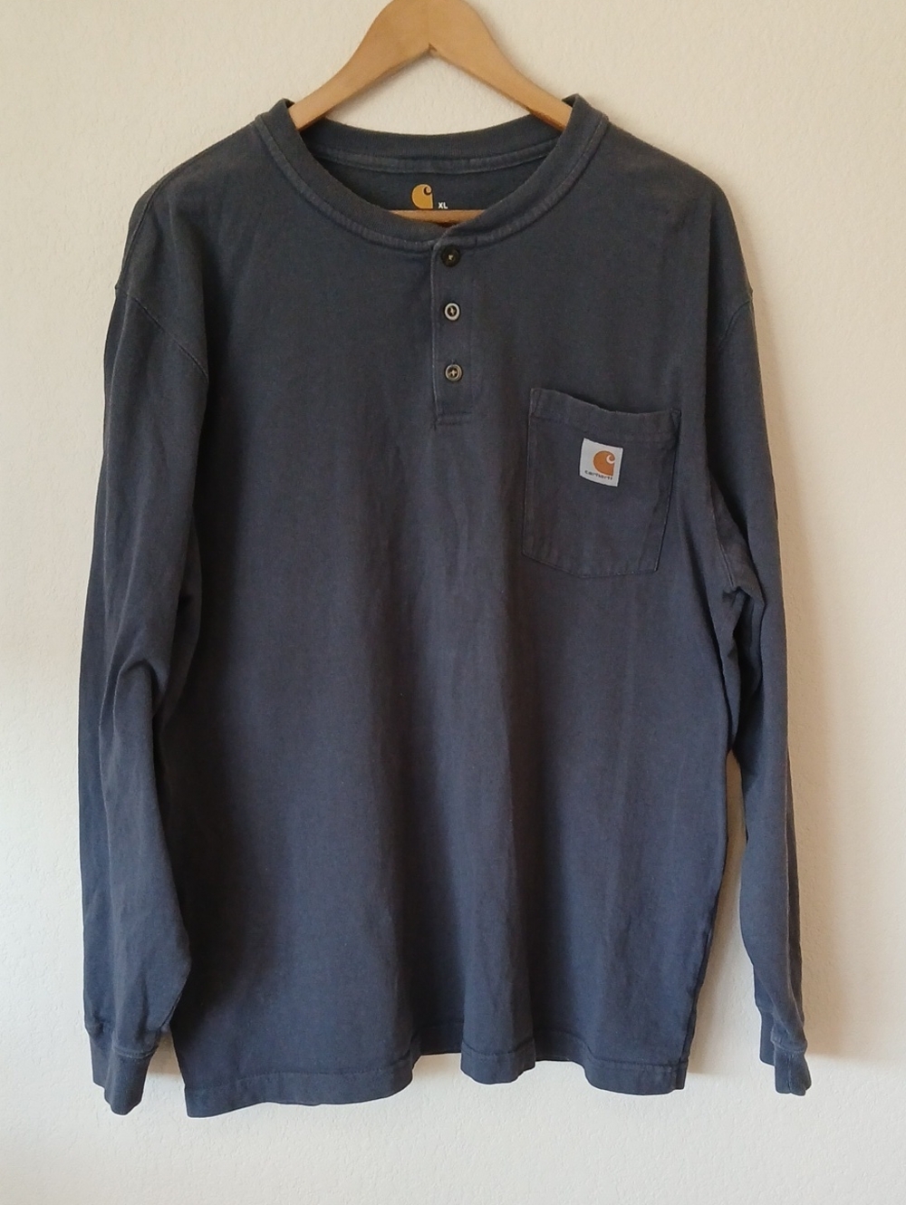 Carhartt Men's Blue Henley Long Sleeve Top